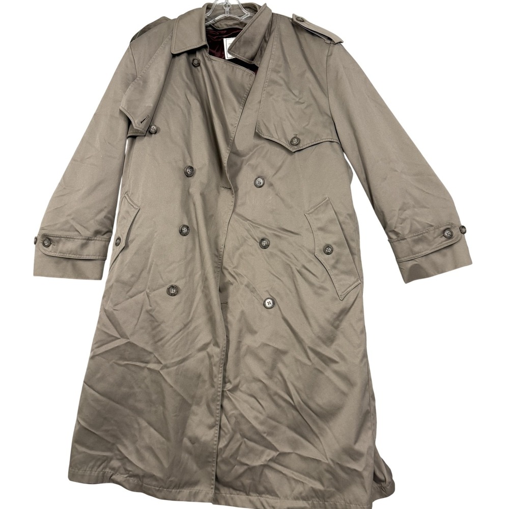 Vintage Towne London Fog Coat Mens‎ 42 Short Tan Rain Trench Belted Lined 80s